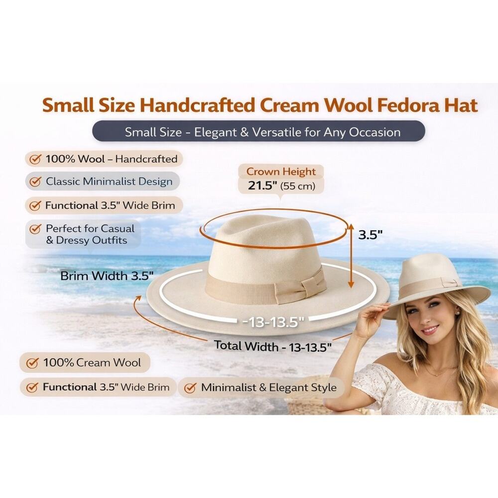 Patina Cream Wool Fedora Western Hat Handcrafted Wide Brim Small - Picture 2 of 8